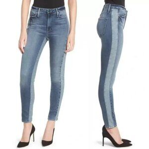 Good American Good Waist Jeans Blue‎ High Rise Two Toned Side Panel Skinny 4/27